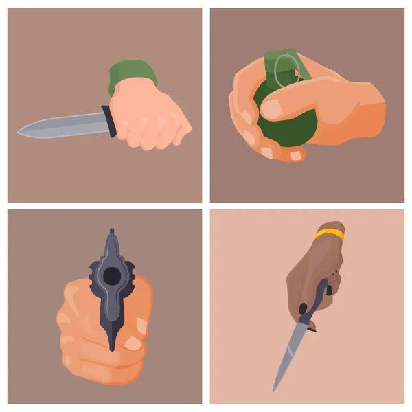 Tir à la main avec des cartes d'arme à feu protection munitions crime police militaire arme à feu mains vecteur . — Image vectorielle