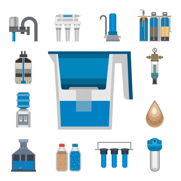 Βρύση νερού καθαρισμού εικονίδιο φρέσκο ανακύκλωσης αντλία astewater θεραπεία συλλογή διανυσματικά εικονογράφηση. — Διανυσματικό Αρχείο