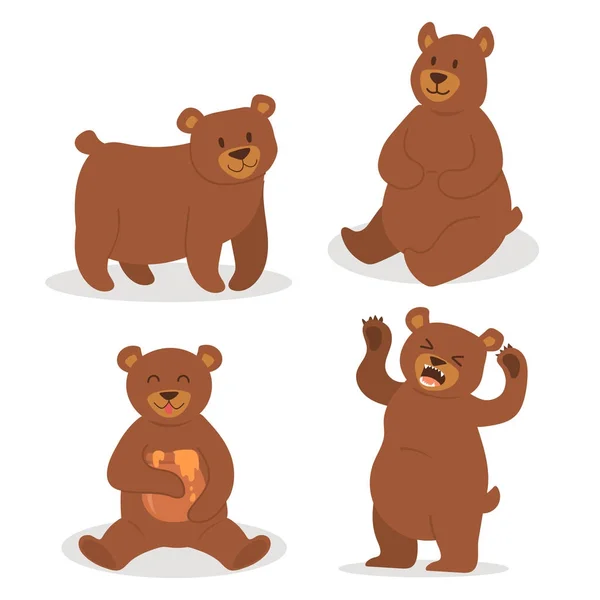 Cartoon-Bär Charakter Teddy Pose Vektor Set wild Grizzly niedlich Illustration liebenswert Tier-Design. — Stockvektor