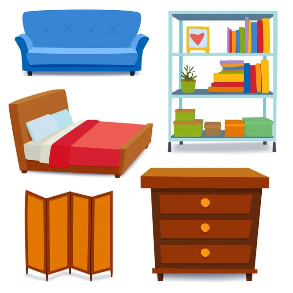 Mobili interni icone home design moderno soggiorno casa divano confortevole appartamento divano vettore illustrazione — Vettoriale Stock