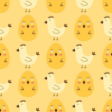 Paskalya yumurtaları ile seamless modeli arka plan çok organik gıda tatil oyun vektör çizim renkli bahar boyalı.