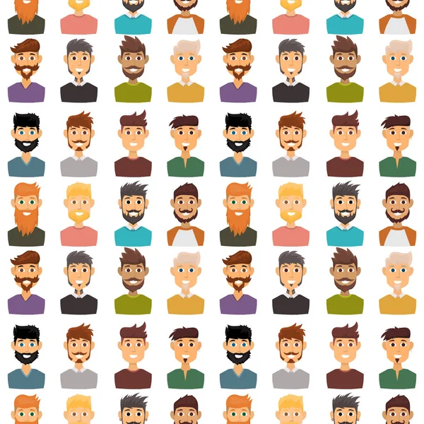 Character expressions bearded man face seamless pattern background avatar and fashion hipster hairstyle head person with mustache vector illustration. — Stock Vector