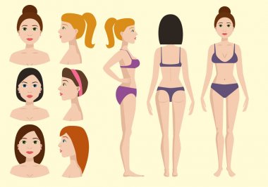 Plastik cerrahi vücut parçaları kadın düzeltme anaplasty ilaç cilt tedavi güzellik sağlık yordamı vektör çizim
