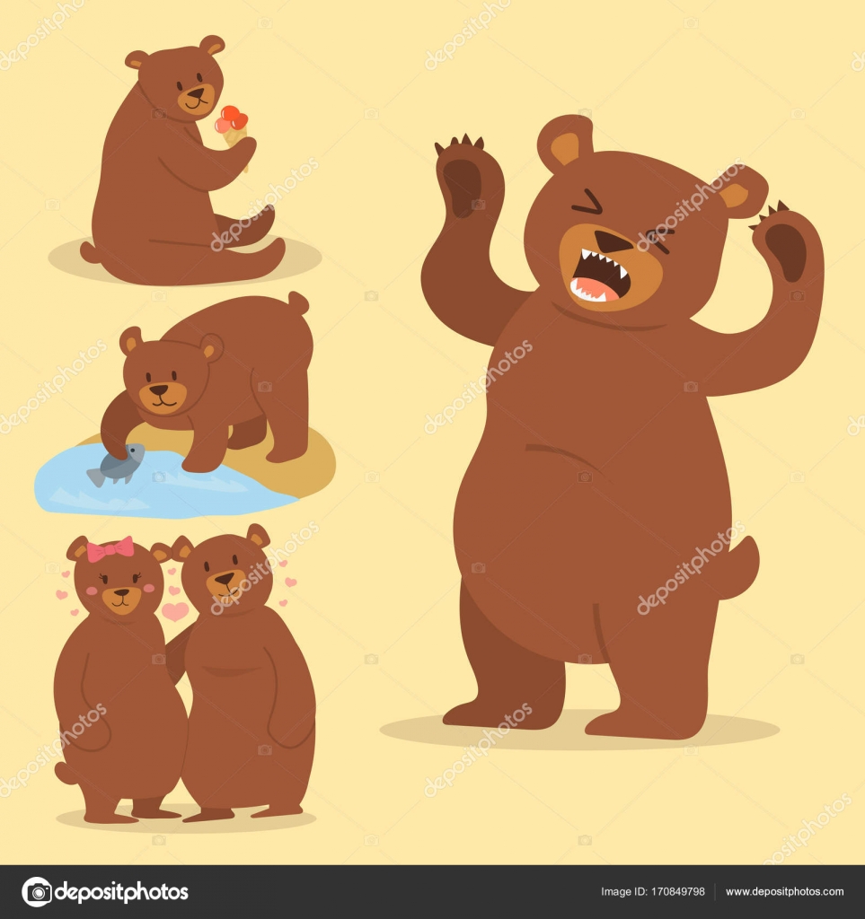 Cartoon bear character teddy pose vector set wild grizzly cute illustration  adorable animal design. Stock Vector Image by © #170849798