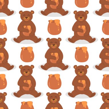 Çizgi film karakteri teddy poz vektör Dikişsiz desen arka plan vahşi kır saçlı şirin illüstrasyon sevimli hayvan tasarımı ayı.