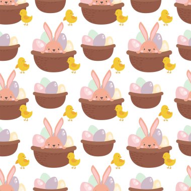 Paskalya tavşan tavşan Dikişsiz desen arka plan vektör şirin mutlu hayvan illüstrasyon karakter.