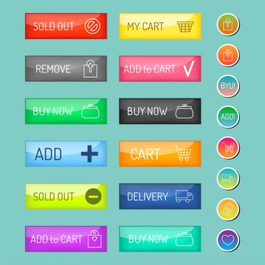 Renkli web sitesi online alışveriş web düğmeleri tasarlamak vektör çizim parlak grafik etiket internet şablon onaylamak