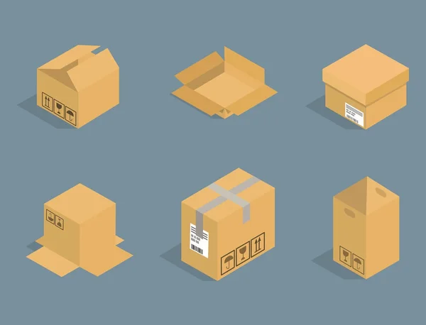 不同的框矢量等距图标孤立的包移动服务或礼物容器包装图 — 图库矢量图片