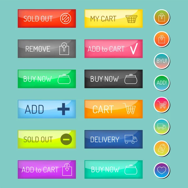 Разноцветный сайт Интернет магазин веб-кнопок дизайн векторной иллюстрации глянцевая графическая этикетка Интернет подтвердить шаблон — стоковый вектор