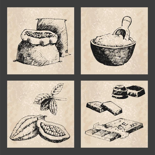 Prodotti del cacao vettoriale disegnato a mano schizzo doodle cibo cioccolato dolce illustrazione . — Vettoriale Stock