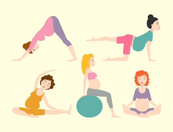 Těhotenství sport fitness lidé zdravý charakter životního stylu koncept žena jóga vektorové ilustrace. — Stockový vektor