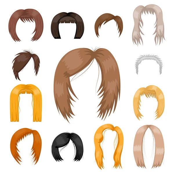 Set of woman hair styling vector illustration young brown silhouette health color haircut — Stock Vector