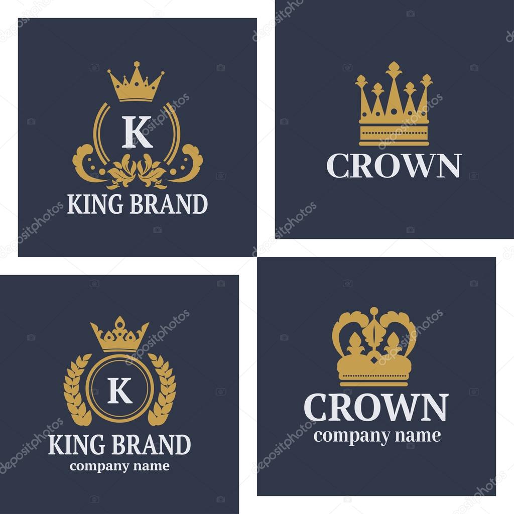 Crown king vintage premium white badge heraldic ornament luxury kingdomsign vector illustration.