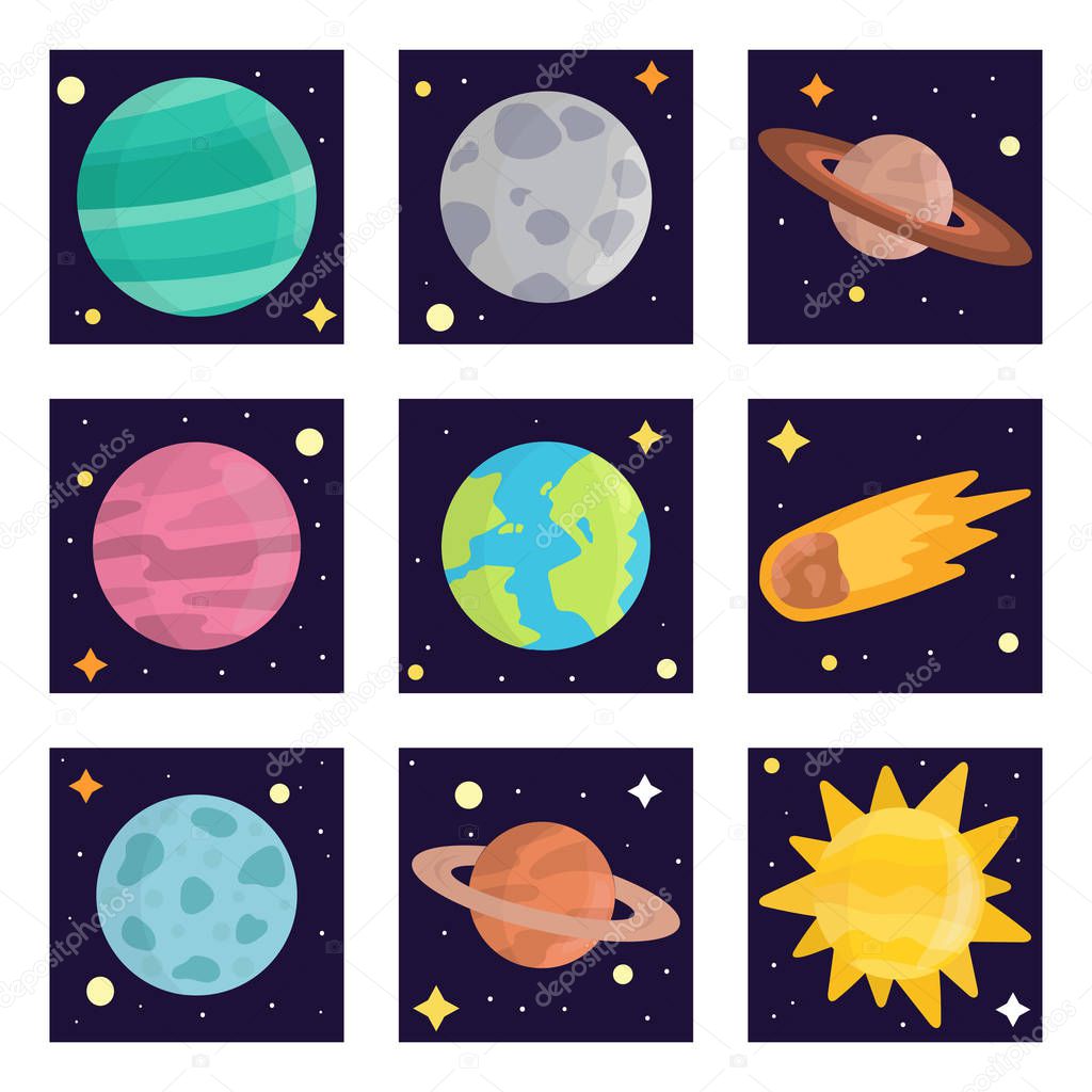 Space landing planets solar system future exploration nature vector illustration