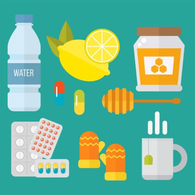 Grip ve soğuk temalı tasarım öğeleri modern düz tasarım sağlık tıbbi hastalık vektör