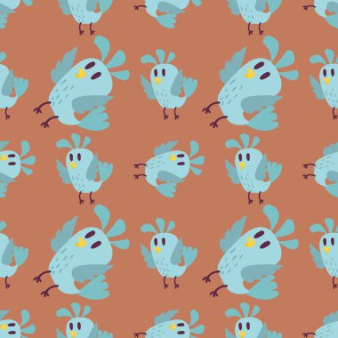 Kanatları Dikişsiz desen vektör çizim karikatür renkli sevimli Kuşlar uçar