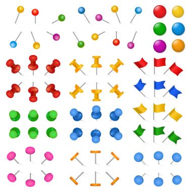 3D Kırtasiye düğmeleri tutucu çizim-pin raptiye vektör kaynağı kağıt veya yönetim kurulu toplu iğne