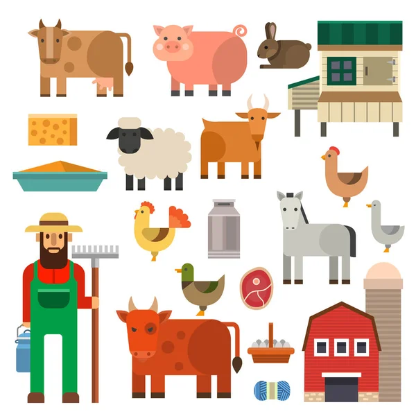 Bonde karaktär man jordbruk person yrke landsbygdens trädgårdsmästare gårdens djur vektor illustration. — Stock vektor