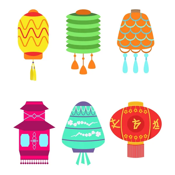 Lanterne chinoise collection vectoriel set papier vacances célébrer graphique chinois célébration signe — Image vectorielle