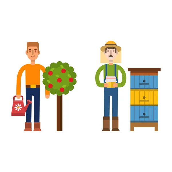 Boer karakter man landbouw persoon beroep landelijke tuinman werknemer mensen vector illustratie. — Stockvector