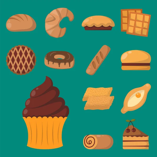Cookie koláče izolované chutné občerstvení chutné čokoládové domácí pečivo sušenky vektorové ilustrace — Stockový vektor