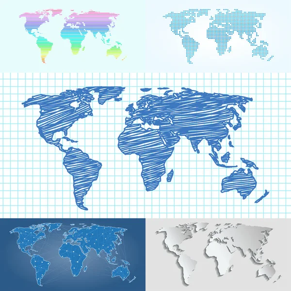 Mapas globo Tierra contorno contorno silueta mundo cartografía textura vector ilustración — Vector de stock