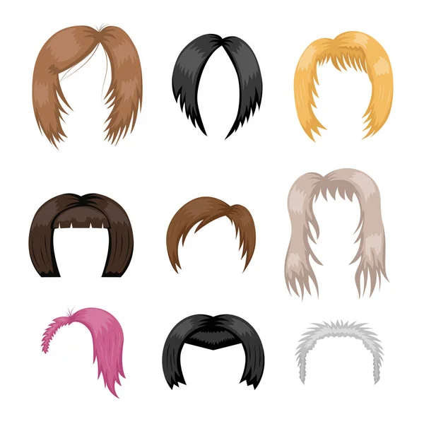 Set di capelli donna styling vettore illustrazione giovane silhouette marrone salute colore taglio di capelli — Vettoriale Stock