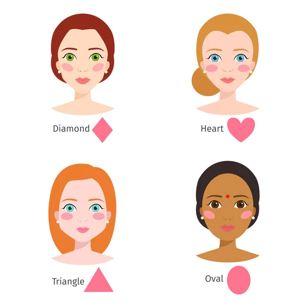 Ensemble de différents types de visage de femme illustration vectorielle formes de caractère fille maquillage belle femelle — Image vectorielle