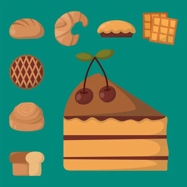 Cookie sütemények elszigetelt ízletes snack finom csokoládé házi készítésű süteményeket keksz vektoros illusztráció — Stock Vector