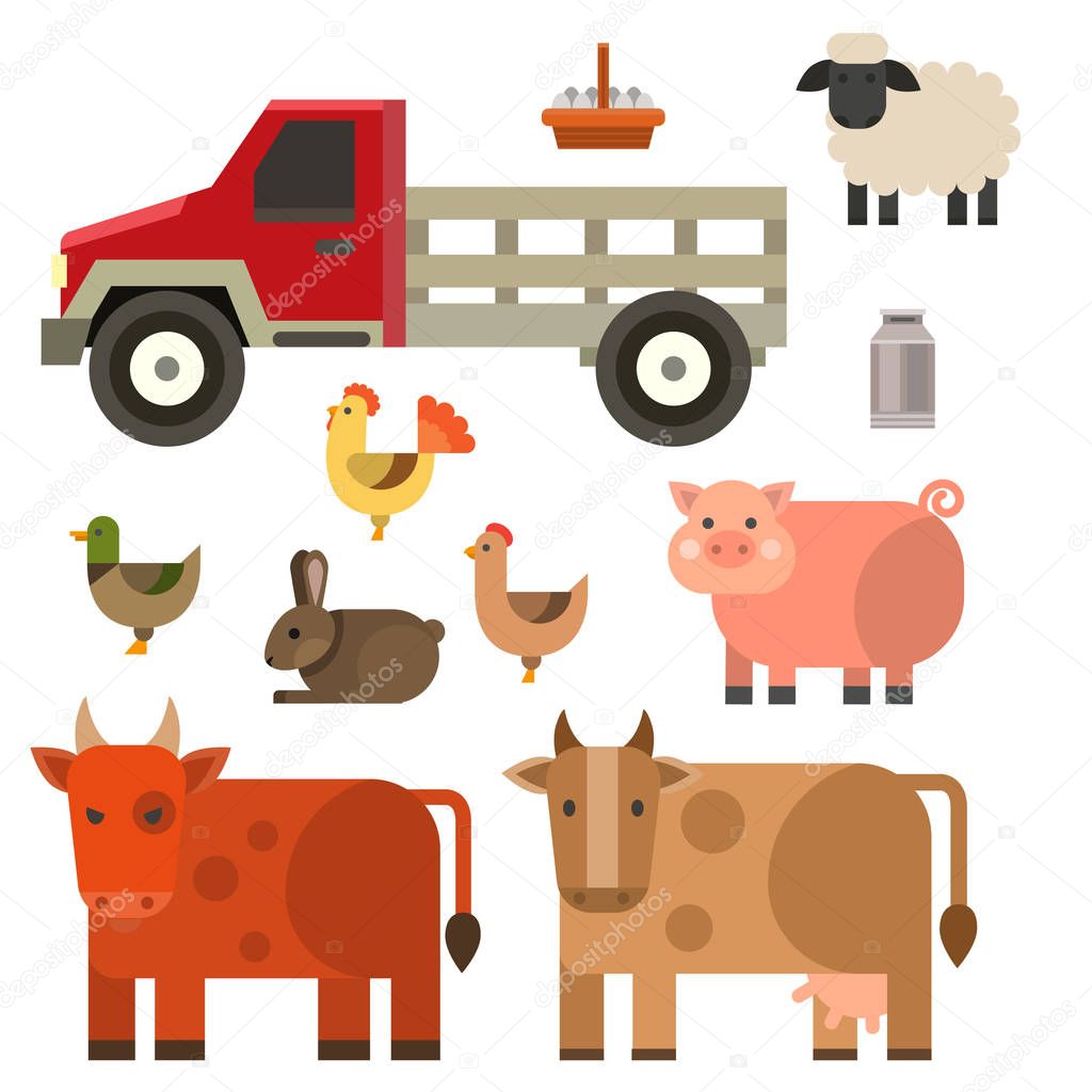 Farm icon vector illustration nature food harvesting grain agriculture different animals characters.