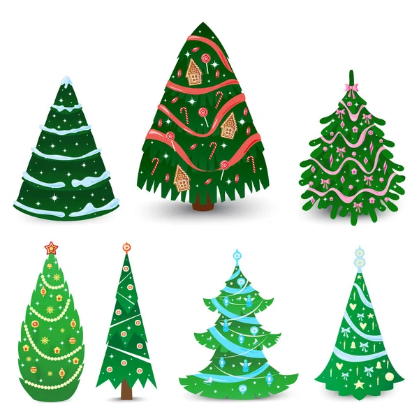 Christmas tree vector ornament star xmas gift design holiday celebration winter season party plant. — Stock Vector