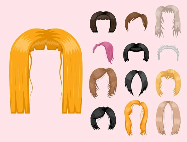 Conjunto de mulher cabelo styling vetor ilustração jovem silhueta marrom saúde cor corte de cabelo —  Vetores de Stock