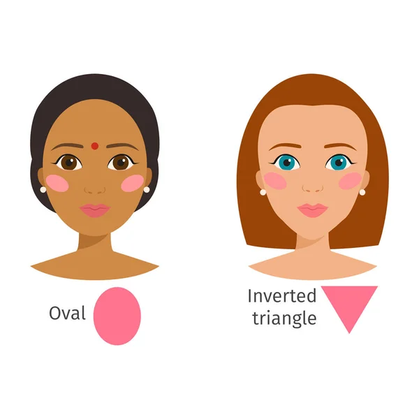 Ensemble de différents types de visage de femme illustration vectorielle formes de caractère fille maquillage belle femelle — Image vectorielle