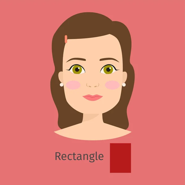 Femme visage type rectangle vecteur illustration caractère forme fille maquillage belle femelle — Image vectorielle