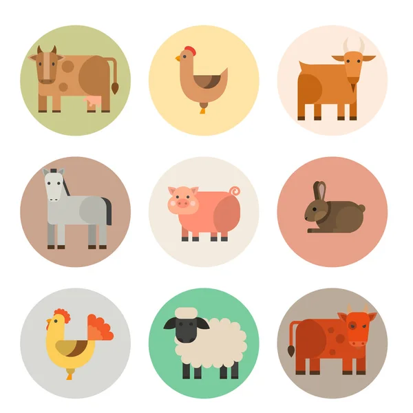 Boerderij pictogram vector illustratie natuur voedsel oogsten van graan landbouw verschillende dieren tekens. — Stockvector