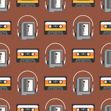 Vintage teknolojileri retro ses multimedia eğlence eski elektronik aygıtı iletişim Dikişsiz desen arka plan illüstrasyon vektör.