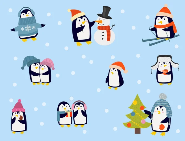 Pinguino natale vettore illustrazione personaggio cartone animato divertente carino animale antarctica becco polare pole inverno uccello . — Vettoriale Stock