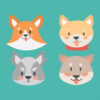 Komik karikatür köpek karakter kafaları ekmek karikatür köpek dostu sevimli köpek vektör çizim.