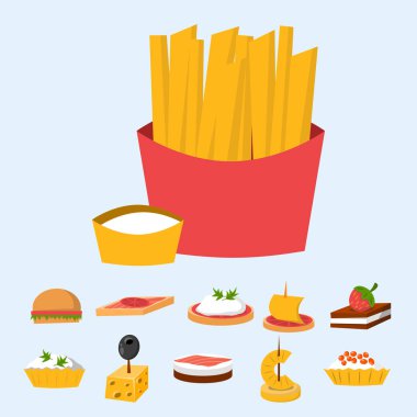 Çeşitli et balık peynir Ziyafet snacks Ziyafet plakalı kanepe aperatifler meze lezzetli vektör.