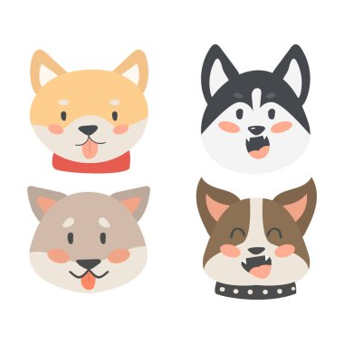 Komik karikatür köpek karakter kafaları ekmek karikatür köpek dostu sevimli köpek vektör çizim.