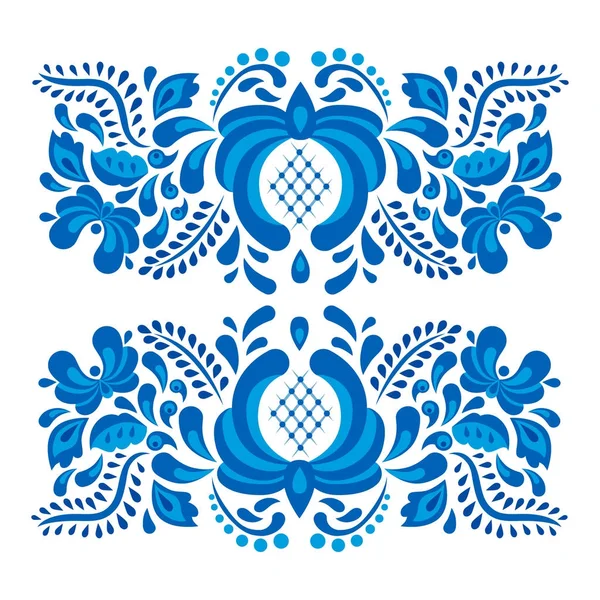 Русские украшения стиль гжель окрашены синим на белый цветок традиционный народный цветок цветок векторный рисунок ветви . — стоковый вектор