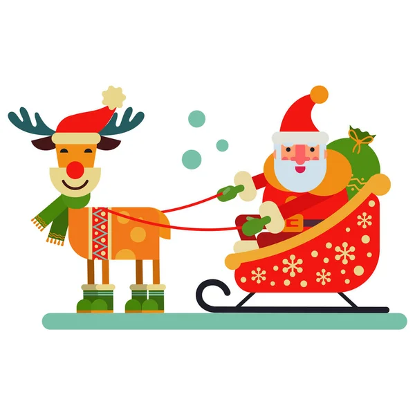 Navidad lindo renos Santa Claus carácter vector Año Nuevo ilustración de animales de venado para trineo — Vector de stock