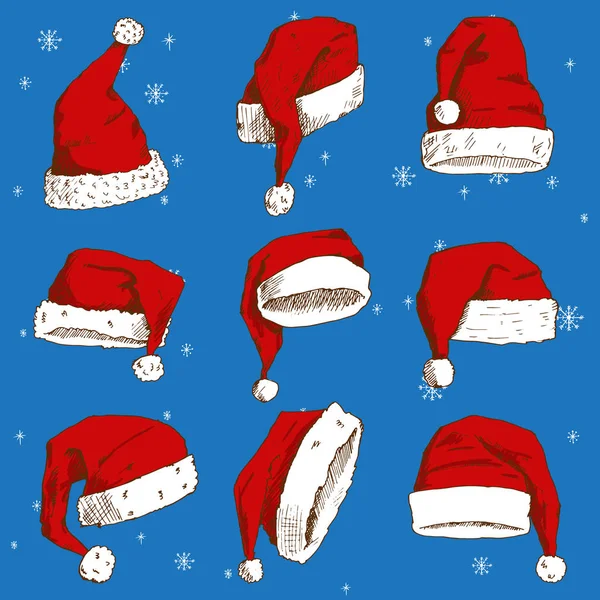 Karácsonyi Santa Claus kalap vektor noel elszigetelt illusztráció újév keresztények Xmas party dekoráció kalap díszítőelemet — Stock Vector