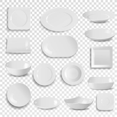 Boş beyaz temiz yemek yemek kap üzerinde arka plan yemek dishware tabak daire 3d gerçekçi tarzı yemek izole vektör plaka ve kase