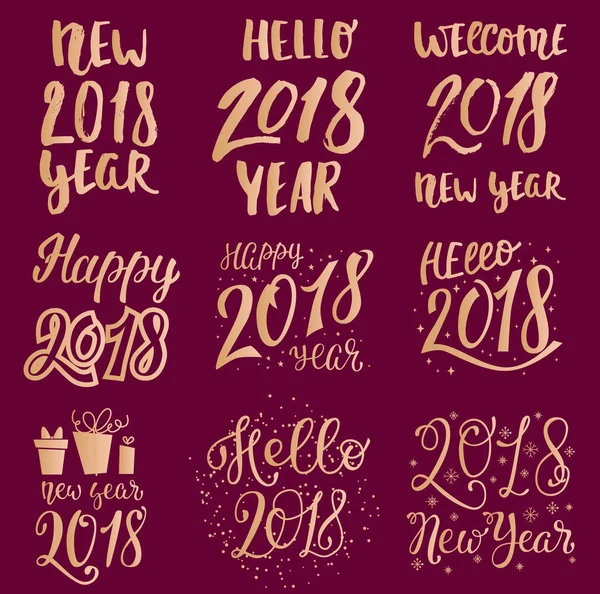 2018 happy New Year gold text logo for holiday calendar print golden design or Christmass newborn yearly party illustration — Stock Vector