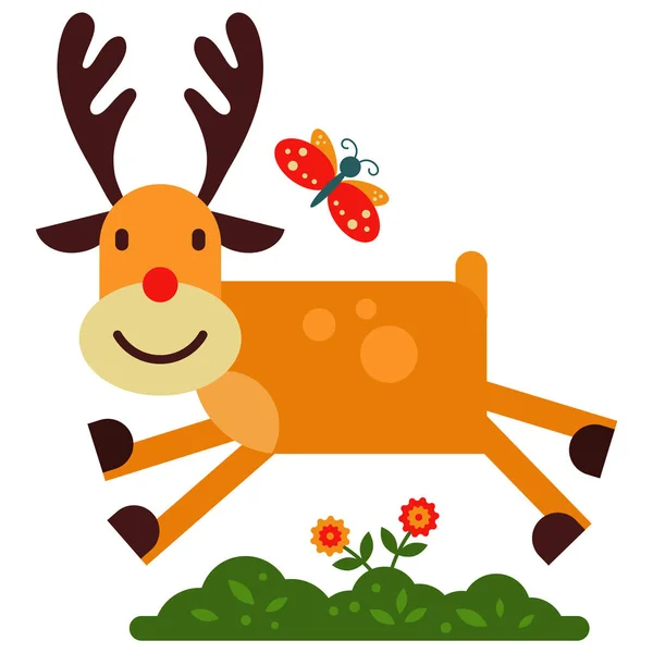 Navidad lindo reno haracter vector Año Nuevo ilustración de los ciervos animal para trineo — Vector de stock