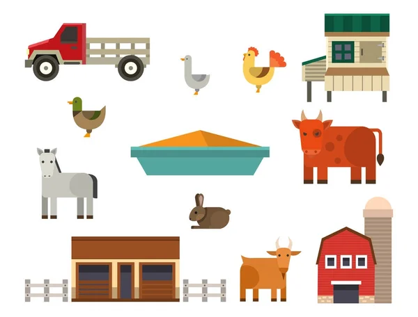 Boerderij pictogram vector illustratie natuur voedsel oogsten van graan landbouw verschillende dieren tekens. — Stockvector