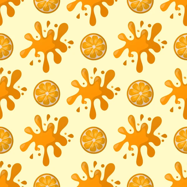 Produits orange mûrs fruits motif sans couture tranches d'agrumes aliments sucrés illustration vectorielle biologique réaliste . — Image vectorielle