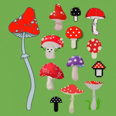Amanita tarzı tehlikeli set vektör zehirli sezon Zehirli mantar yemek illüstrasyon mantar.