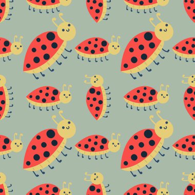 Sevimli uğur böceği çizgi film kırmızı böcek doğa hata böceği elle çizilmiş vektör illüstrasyon izole.